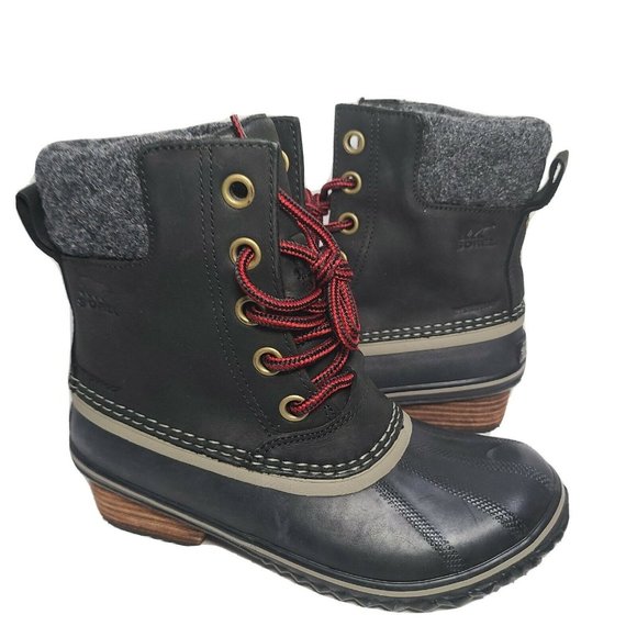 Sorel Shoes - SOREL Women ankle Boots slimpack  Black gray lace up duck rubber US 6 37 new